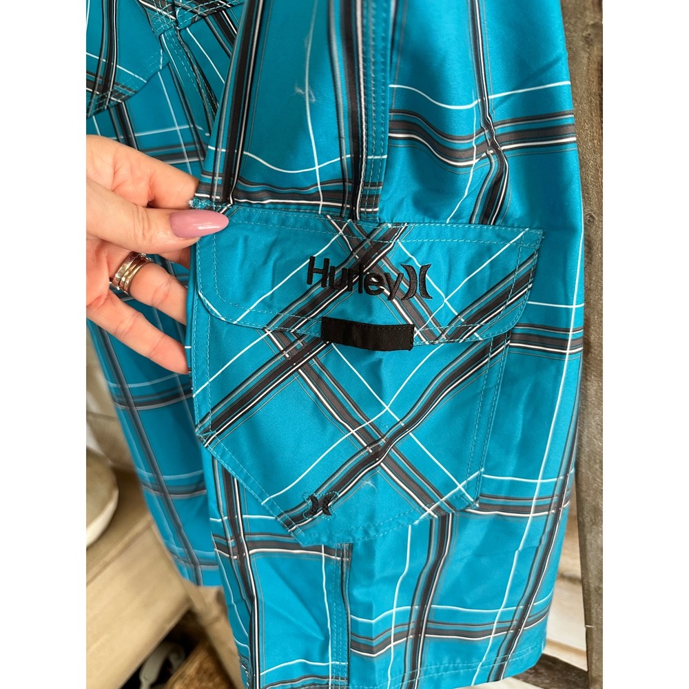 Hurley Mens Blue Plaid Board Shorts Swim Trunks Size 36 22 Inch Length NWT - Picture 5 of 6